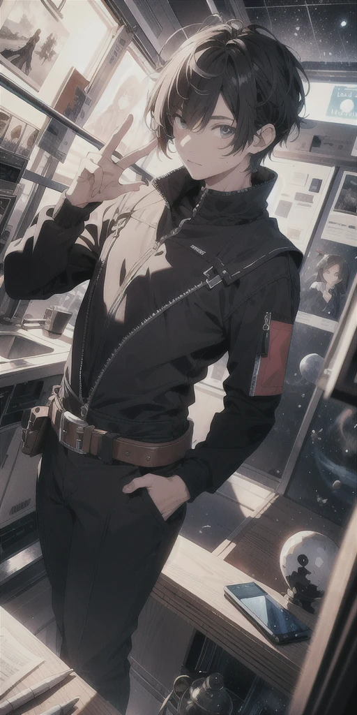 ridiculous resolution, high resolution, (masterpiece:1.4), super detailed, 1boy, seen from above, space, floating, --v 6