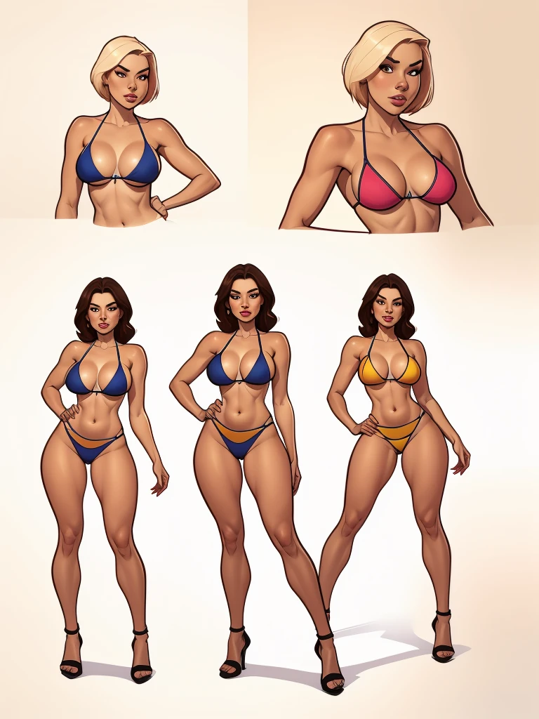 a close-up of a woman in a bikini and bikini, realistic bikini, full-length portrait of a short!, deviantart artstation cgscosiety, artist reference photo pose, realistic shaded perfect body, full-body photos, artist reference images pose, reference template sheet, beautiful full-body concept art, character posing for concept art, Character Cheat Sheet 