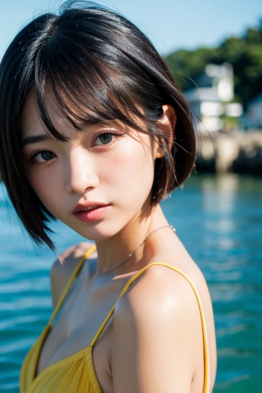 Japanese、Bob、woman、cute、beauty、town、Black clothes、Small face、Irie Sode、Ocean