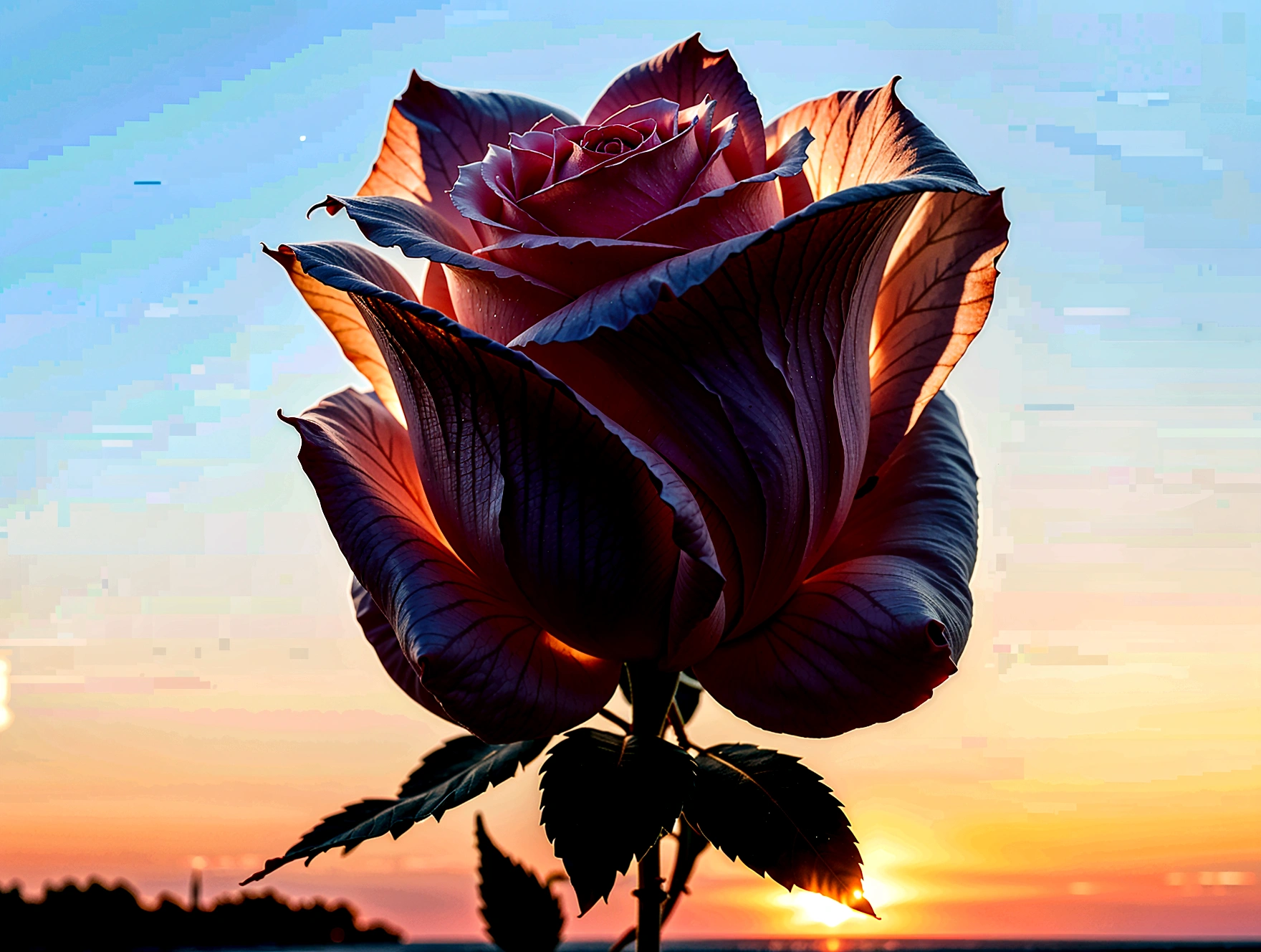 glowing white silhouette of a rose with a ethereal pink and rose gold background