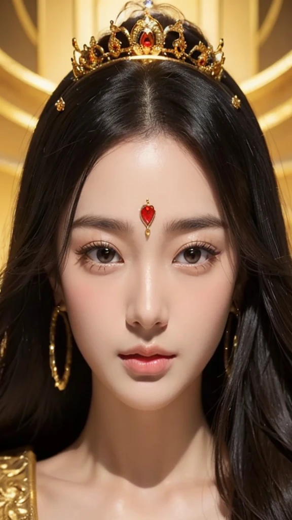 Love Buddha(woman)、Photorealistic。A golden robe and a shiny tiara on her head。 Like a heavenly maiden。The aura of love is overflowing。
Very beautiful, (very cute), (Highly detailed beautiful face), Great face and eyes, Black-haired, Brown eyes, drooping eyes,