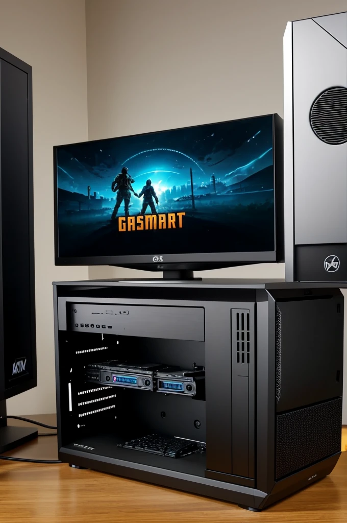 Make it a complete gamer PC, well detailed , 8k good resolution, and in the background a room , on a desk