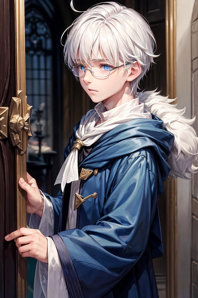 A boy with white hair and blue eyes who has magic from Hogwarts School of Magic. Stays in the Hufflepuff house and wears glasses.