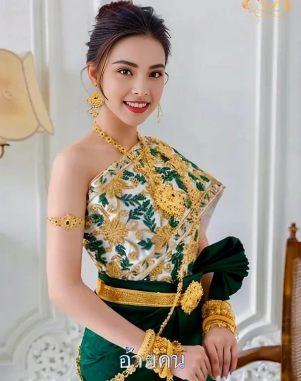 Close-up of a woman in a gold dress and a crown on her head., traditional beauty, Sukhothai dress, Dilraba Dilmurat, beautiful goddess, Beautiful Fantasy Empress, beautiful oriental woman, Thai girl anime, Southeast Asia that has existed for a long time, Thai art, Wear elegant clothes, Tailoring a suit according to tradition, portrait of a beautiful goddess ผู้หญิงอาราฟในชุดสีทองยืนอยู่หน้าอาคาร, Sukhothai dress, Dilraba Dilmurat, traditional beauty, Wear elegant clothes, traditional this tradition, Wear luxurious clothes, this tradition, Traditional clothing, Thai girl anime, traditional outfit, According to Thawan Duchanee's style, Wear a luxurious silk dress, Thai art, Traditional clothing สาวเอเชียที่สวยงาม,stereoscopic 8k,45 high quality colored lights,000,000,000 pixels, photo, post-trade photo, animation, beautiful portrait,