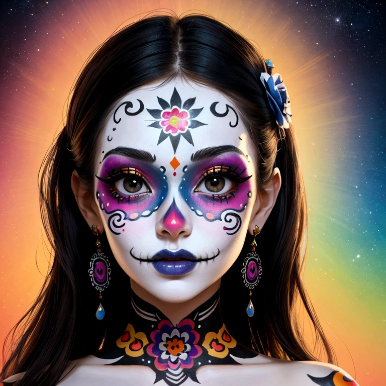 shot of a beautiful young woman wearing colorful Día de los Muertos face paint