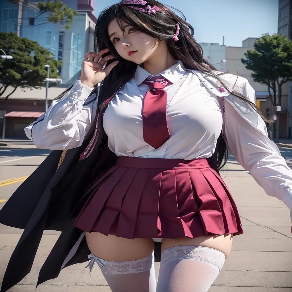 there is a woman in a short skirt and a tie walking down the street, magical school student uniform, anime girl cosplay, fashionable rpg clothing, magic , anime cosplay, sakimichan, magic uniform university, ornate cosplay, seifuku, japanese , akane owari danganronpa, japanese girl 