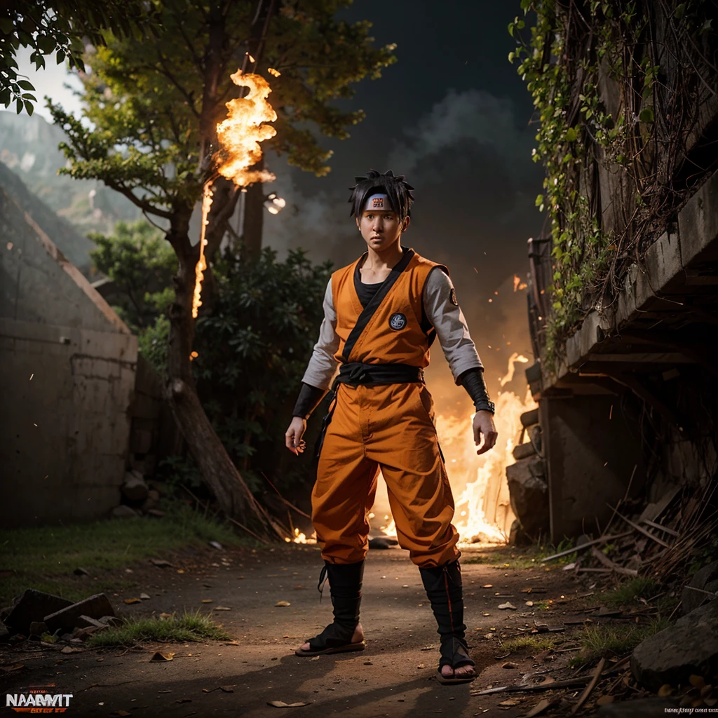 Describe the character Naruto if he were in the anime Goku, anime style, fantasy