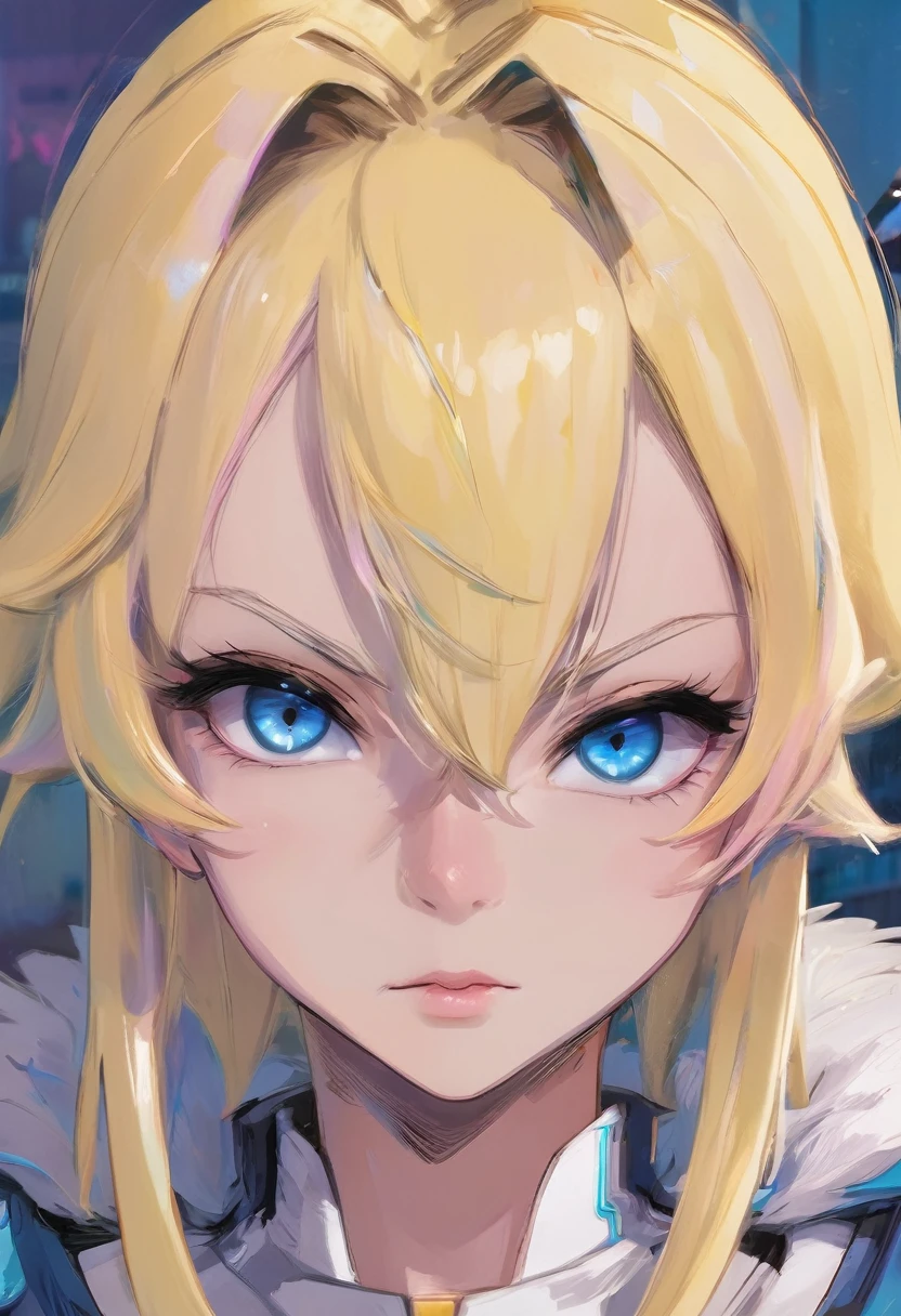 Seraphim,((male)), adult male, fluffy shoulder-length hair, white platinum blonde, ((heterochromia)), ((One eye — yellow)),((other eye — blue)), ((long square face)), thin lips, ((two strands of different shades of blue and yellow)), ((tired eyes with small bruises)),((scar along the face from lip to middle of cheek)), ((ultra quality)), ((8k)), detailed,Realistic, ((realistic style))