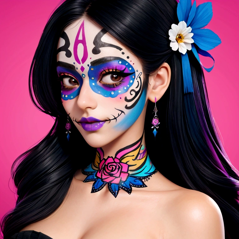 shot of a beautiful young woman wearing colorful Día de los Muertos face paint