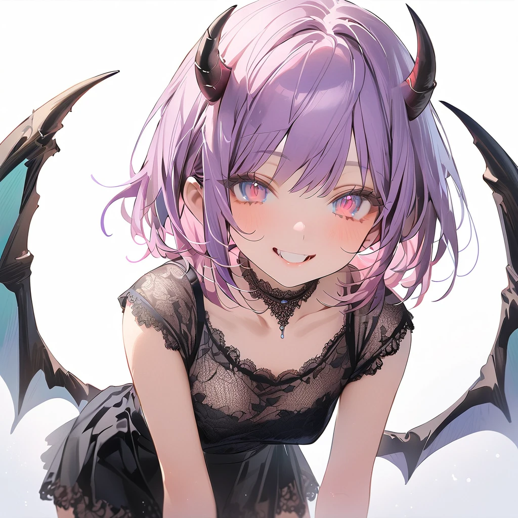 ((Highest quality)), ((masterpiece)), (detailed), （Perfect Face）、The woman is naked and is the devil queen Momo Belia Deviluke. The woman is wearing a black wedding dress decorated with gold. The woman is the sexy devil queen Momo Belia Deviluke.、The woman is a female demon with magnificent devil horns, jet black devil wings, and a jet black tail. She is looking at the camera with a happy expression on her face. Her name is Momo Belia Deviluke, and she has pink hair in a short bob and the expression of a girl in love.、The woman is Momo Belia Deviluke