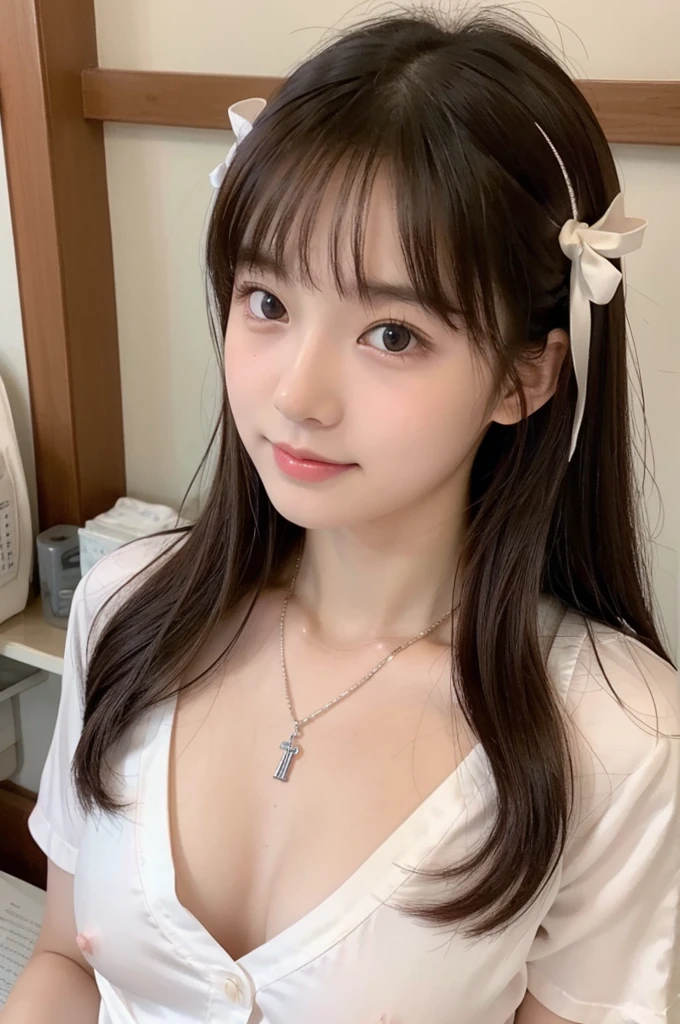 topless, , Light red, purple big nipple, (Breast milk:1.12), Straight bangs, long hair、Shrine maiden, Nude, , 、Show your nipples properly from the front、Japanese high school girl like in the photo, Pale-skinned girl, , , necklace, , , , ,, 8K, , Plain eyes、, realistic breasts, , realistic girl, beautiful girl、kawaii junior high ng, Brown Hair、Cheerleader、ribbon、Smirk, white silk panty, Colored Shirt