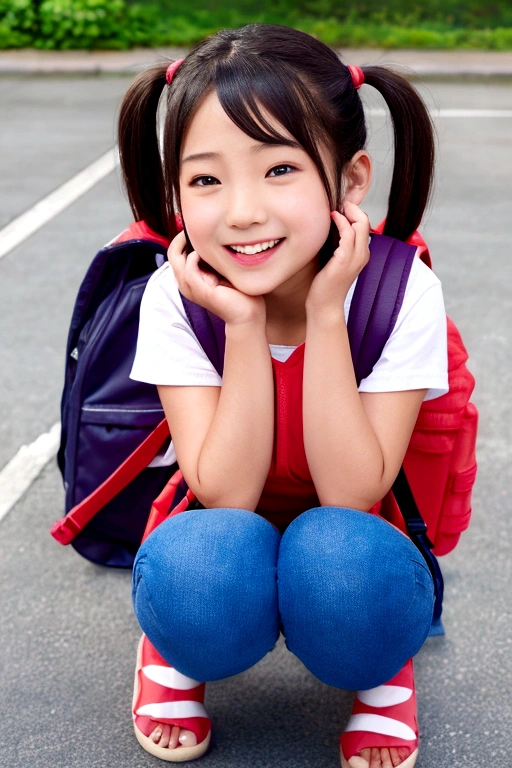 、masterpiece、Highest quality at the park Stand with your feet shoulder-width apart My skin is glowing In the crowd Grip sweating sexual excitement blush Heavy breathing Saliva Heart of love Laughter Grab Rub masterpiece, Highest quality, Nico_Yazawa,High resolution, 1 Girl, alone, Brown Hair, short hair, Twin tails、Purple eyes, , , 、(Beautiful thighs), Carrying a red backpack, (randoseru backpack:1.2) Sweaty、Thick thighs、Highest quality、4K、One girl, 8--old,cute, Grin,Bukkake、Small breasts、low length、Young face、8-year-olクール水着lowjob)Squat down and spread your legs、Blowjob