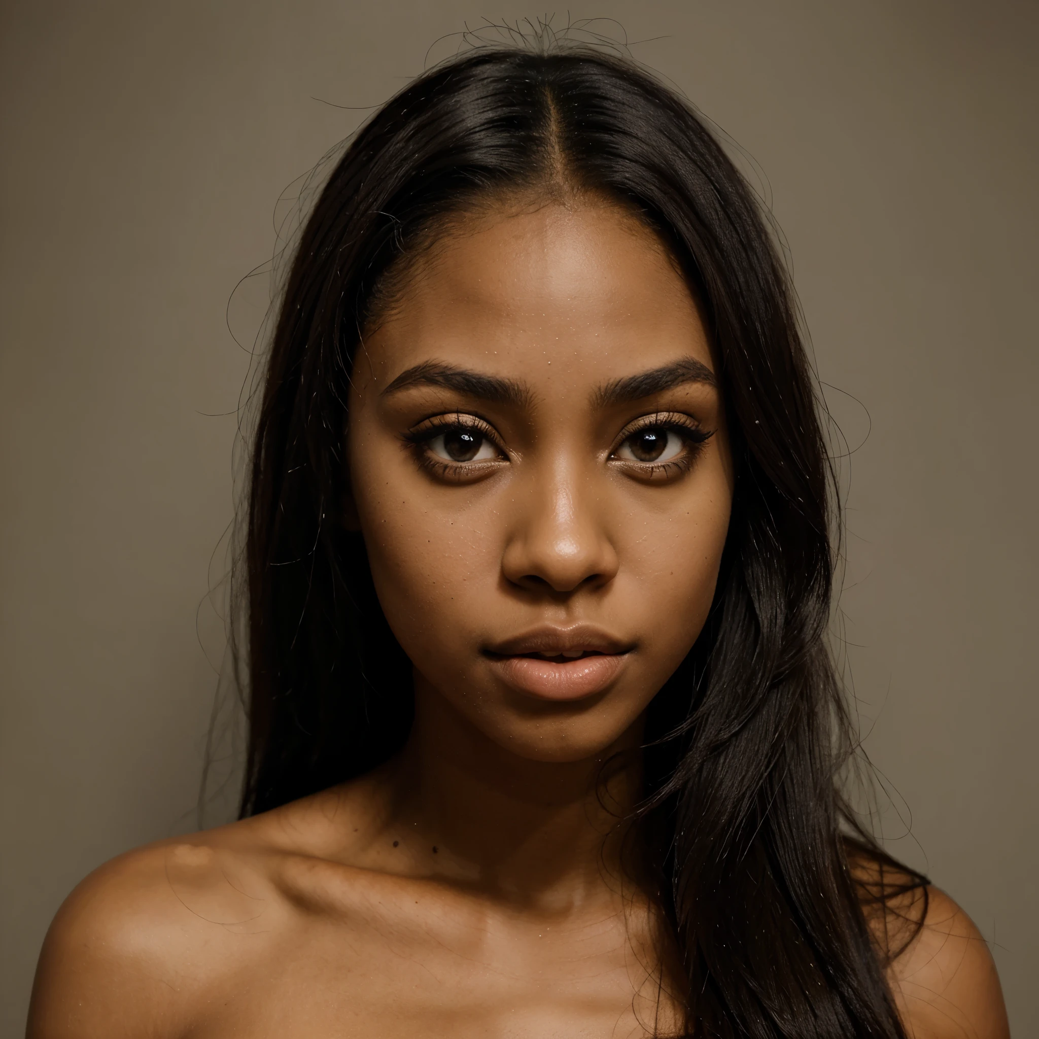 Beautiful Black girl , straight hair , big eyes , brown eyes , beautiful nose ,big lips