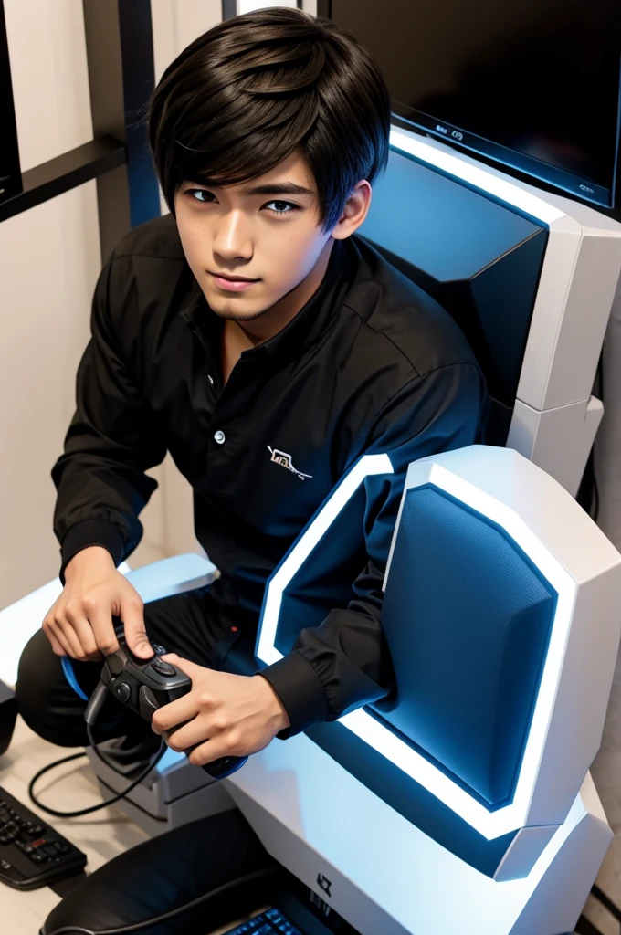 anime boy, handsome gamer