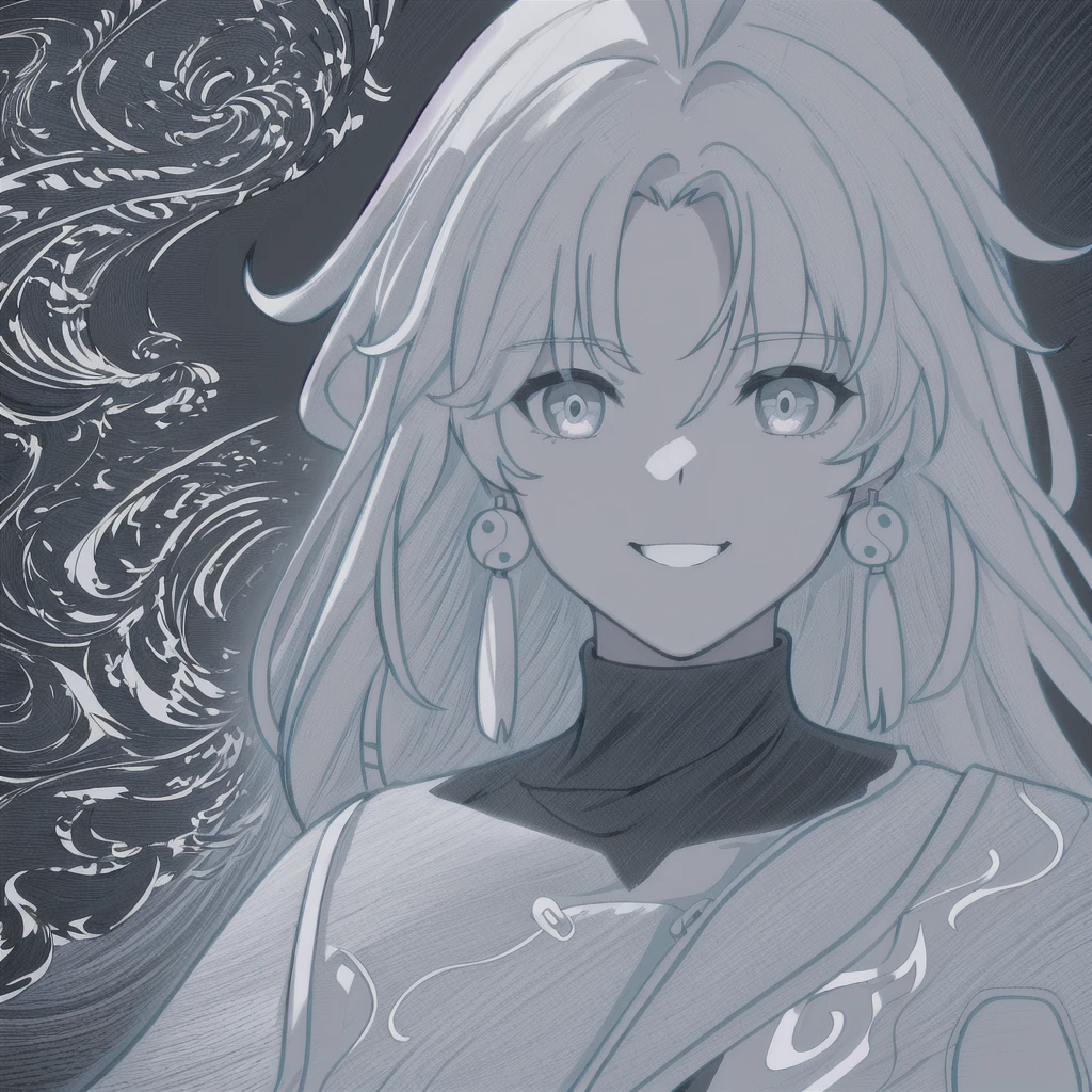 anime girl, smiling, black and white hair, jianxin, wuthering waves, jianxin wuthering waves, grey eyes, white clothes, 1girl, masterpiece, (beautiful and aesthetic:1. 5), thick black lineart, clean lineart, perfect lineart, variable lineart, thick lineart, clean anime outlines, intense line art, bold lineart, sharp lineart, heavy lineart, line art, best quality, high quality, high details, super detail, best quality, ultra-detailed, colourful, saturated colours, dynamic lighting, HD,