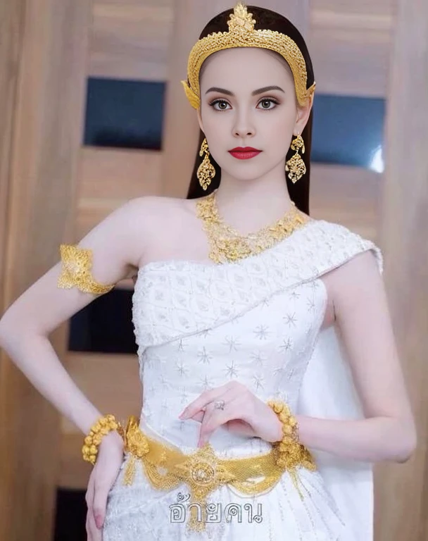 Aarav woman in a gold dress, with a gold crown and a gold necklace., Dilraba Dilmurat, Beautiful Fantasy Empress, traditional beauty, beautiful female princess, Southeast Asia that has existed for a long time, ((Beautiful Fantasy Empress)), Princess of an ancient Asian dynasty, Chinese princess, Thai girl anime, Southeast Asians with round faces, Nivan Chandra, Aarav's woman in a golden dress stands in front of the building., Sukhothai dress, Dilraba Dilmurat, traditional beauty, Wear elegant clothes, traditional this tradition, Wear luxurious clothes, this tradition, Traditional clothing, Thai girl anime, traditional outfit, According to Thawan Duchanee's style, Wear a luxurious silk dress, Thai art, Traditional clothing สาวเอเชียที่สวยงาม,stereoscopic 8k,45 high quality colored lights,000,000,000 pixels, photo, post-trade photo, animation, beautiful portrait