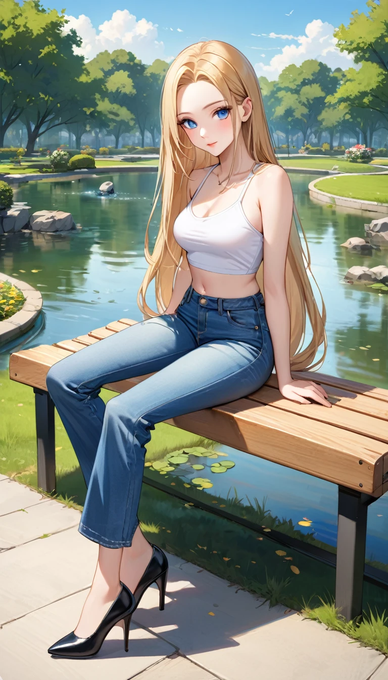 long hair of golden color、hime-cut、Golden Eyes、eye glasses、ssmile、Early teens girl、Smaller chest、Thin pubic hair、bath towels、Opening legs、grass field