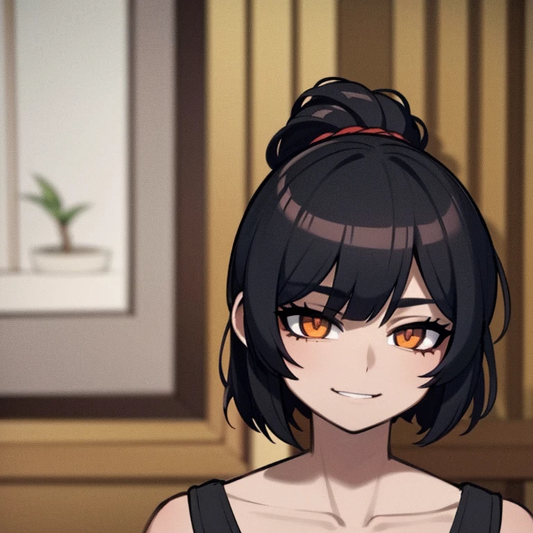 Highest quality, 超High resolution, (Realistic:1.4),Sunset Light, ponytail, Young Girl, Detailed Photos, smile, sexy, Black Shirt, To the camera, close (masterpiece: 1.3), (8K, Realistic, Highest quality: 1.4), (One girl), Beautiful Face, (Realistic Face), (Black Hair, short hair: 1.3), Beautiful hairstyle, Realistic eyes, Beautiful details in the eyes, (Realistic Skin), Beautiful Skin, (sweater), Absurd, Charm, 超High resolution, Ultra-realistic, High resolution, Golden Ratio