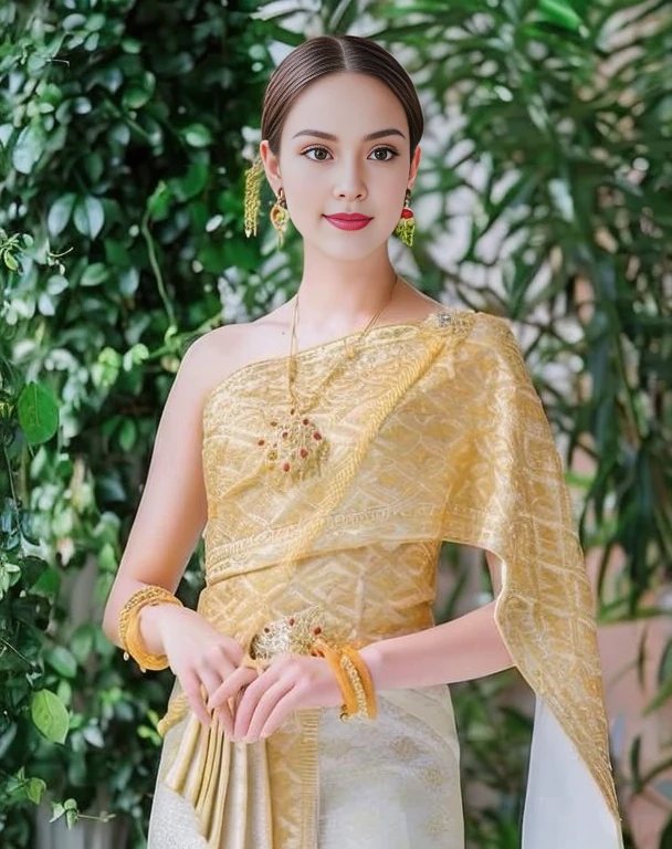 Close-up of a woman in a gold dress and a crown on her head., traditional beauty, Sukhothai dress, Dilraba Dilmurat, beautiful goddess, Beautiful Fantasy Empress, beautiful oriental woman, Thai girl anime, Southeast Asia that has existed for a long time, Thai art, Wear elegant clothes, Tailoring a suit according to tradition, portrait of a beautiful goddess ผู้หญิงอาราฟในชุดสีทองยืนอยู่หน้าอาคาร, Sukhothai dress, Dilraba Dilmurat, traditional beauty, Wear elegant clothes, traditional this tradition, Wear luxurious clothes, this tradition, Traditional clothing, Thai girl anime, traditional outfit, According to Thawan Duchanee&#39;s style, Wear a luxurious silk dress, Thai art, Traditional clothing สาวเอเชียที่สวยงาม,stereoscopic 8k,45 high quality colored lights,000,000,000 pixels, photo, post-trade photo, animation, beautiful portrait,