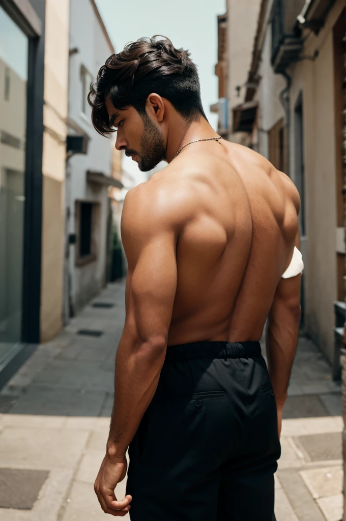A man facing backward 