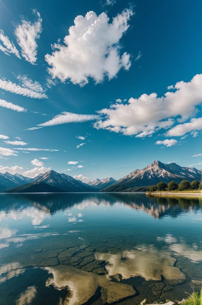 Beautiful mountains, scenic sky, attention catching clouds, a water body