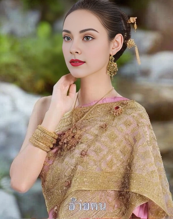 Aarav woman in a gold dress, with a gold crown and a gold necklace., Dilraba Dilmurat, Beautiful Fantasy Empress, traditional beauty, beautiful female princess, Southeast Asia that has existed for a long time, ((Beautiful Fantasy Empress)), Princess of an ancient Asian dynasty, Chinese princess, Thai girl anime, Southeast Asians with round faces, Nivan Chandra, Aarav's woman in a golden dress stands in front of the building., Sukhothai dress, Dilraba Dilmurat, traditional beauty, Wear elegant clothes, traditional this tradition, Wear luxurious clothes, this tradition, Traditional clothing, Thai girl anime, traditional outfit, According to Thawan Duchanee's style, Wear a luxurious silk dress, Thai art, Traditional clothing สาวเอเชียที่สวยงาม,stereoscopic 8k,45 high quality colored lights,000,000,000 pixels, photo, post-trade photo, animation, beautiful portrait