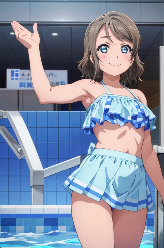 (((pixel-perfect, detail-perfect))), solo, 1girl, you watanabe, eyes azzur, smile, bikini, pool, armpit, big filesize, ultra High Qality