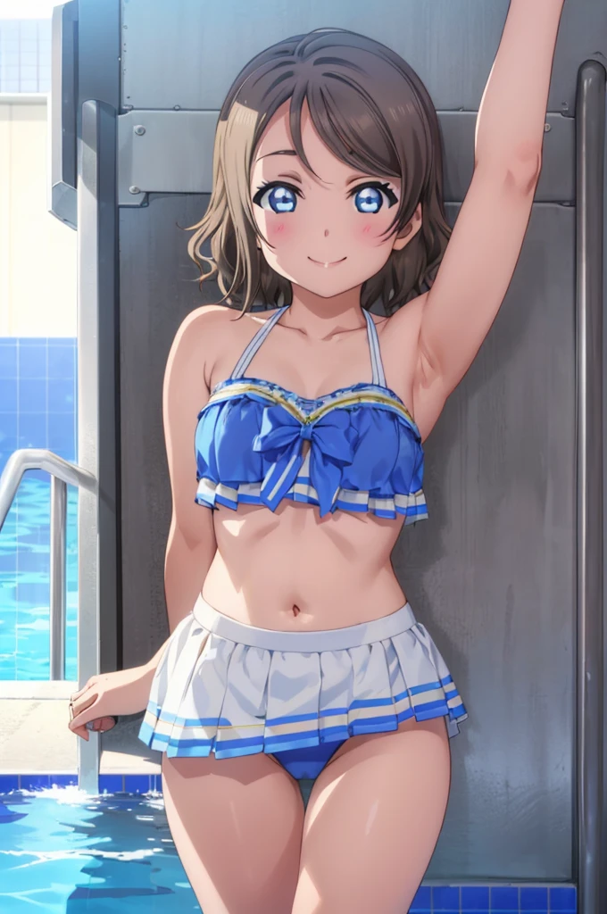 (((pixel-perfect, detail-perfect))), solo, 1girl, you watanabe, eyes azzur, smile, bikini, pool, armpit, big filesize, ultra High Qality