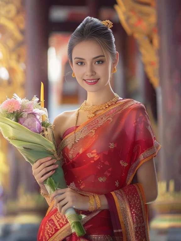 Aarav woman in a gold dress, with a gold crown and a gold necklace., Dilraba Dilmurat, Beautiful Fantasy Empress, traditional beauty, beautiful female princess, Southeast Asia that has existed for a long time, ((Beautiful Fantasy Empress)), Princess of an ancient Asian dynasty, Chinese princess, Thai girl anime, Southeast Asians with round faces, Nivan Chandra, Aarav's woman in a golden dress stands in front of the building., Sukhothai dress, Dilraba Dilmurat, traditional beauty, Wear elegant clothes, traditional this tradition, Wear luxurious clothes, this tradition, Traditional clothing, Thai girl anime, traditional outfit, According to Thawan Duchanee's style, Wear a luxurious silk dress, Thai art, Traditional clothing สาวเอเชียที่สวยงาม,stereoscopic 8k,45 high quality colored lights,000,000,000 pixels, photo, post-trade photo, animation, beautiful portrait