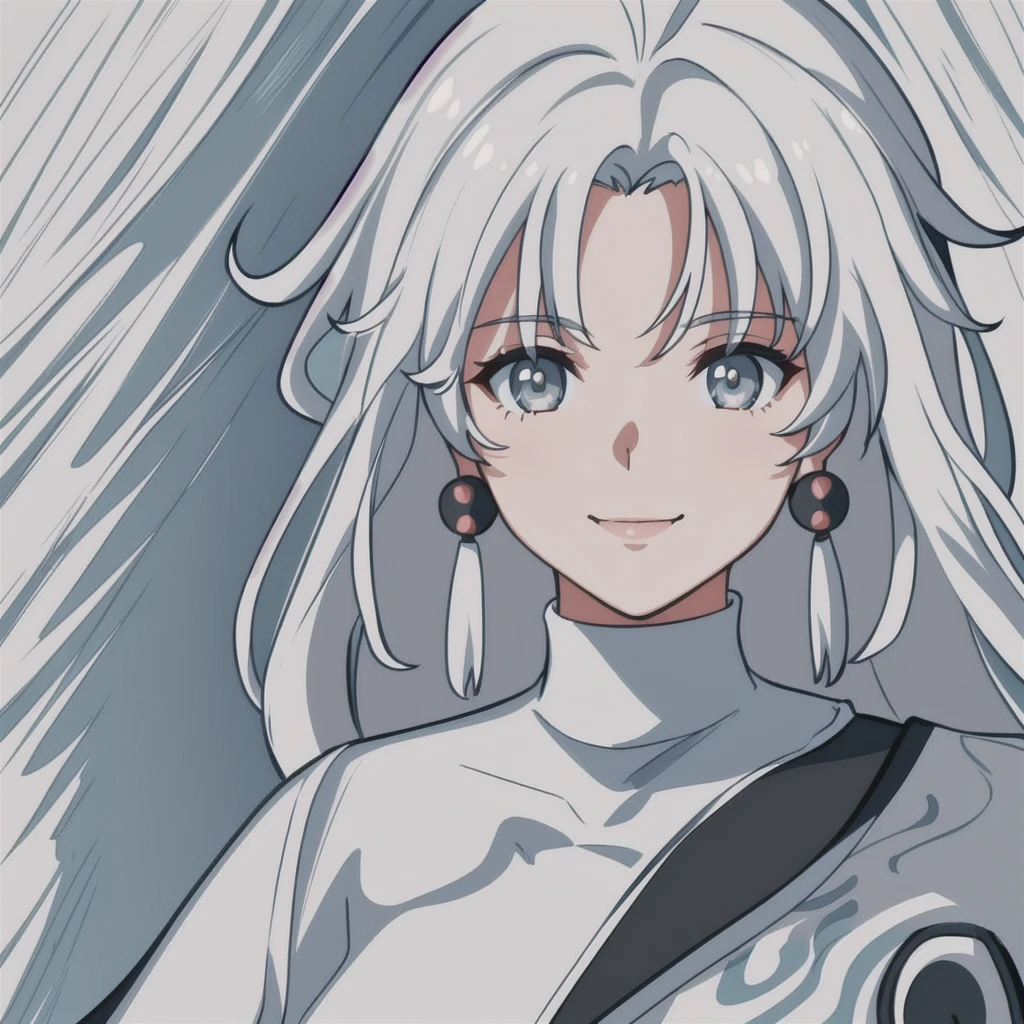 anime girl, smiling, white hair, jianxin, wuthering waves, jianxin wuthering waves, grey eyes, skin clothes, 1girl, masterpiece, (beautiful and aesthetic:1. 5), thick black lineart, clean lineart, perfect lineart, variable lineart, thick lineart, clean anime outlines, intense line art, bold lineart, sharp lineart, heavy lineart, line art, best quality, high quality, high details, super detail, best quality, ultra-detailed, colourful, saturated colours, dynamic lighting, HD,