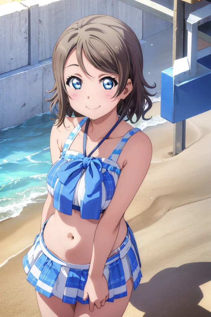 (((pixel-perfect, detail-perfect))), solo, 1girl, you watanabe, eyes azzur, smile, bikini, summer beach, armpit, big filesize, ultra High Qality