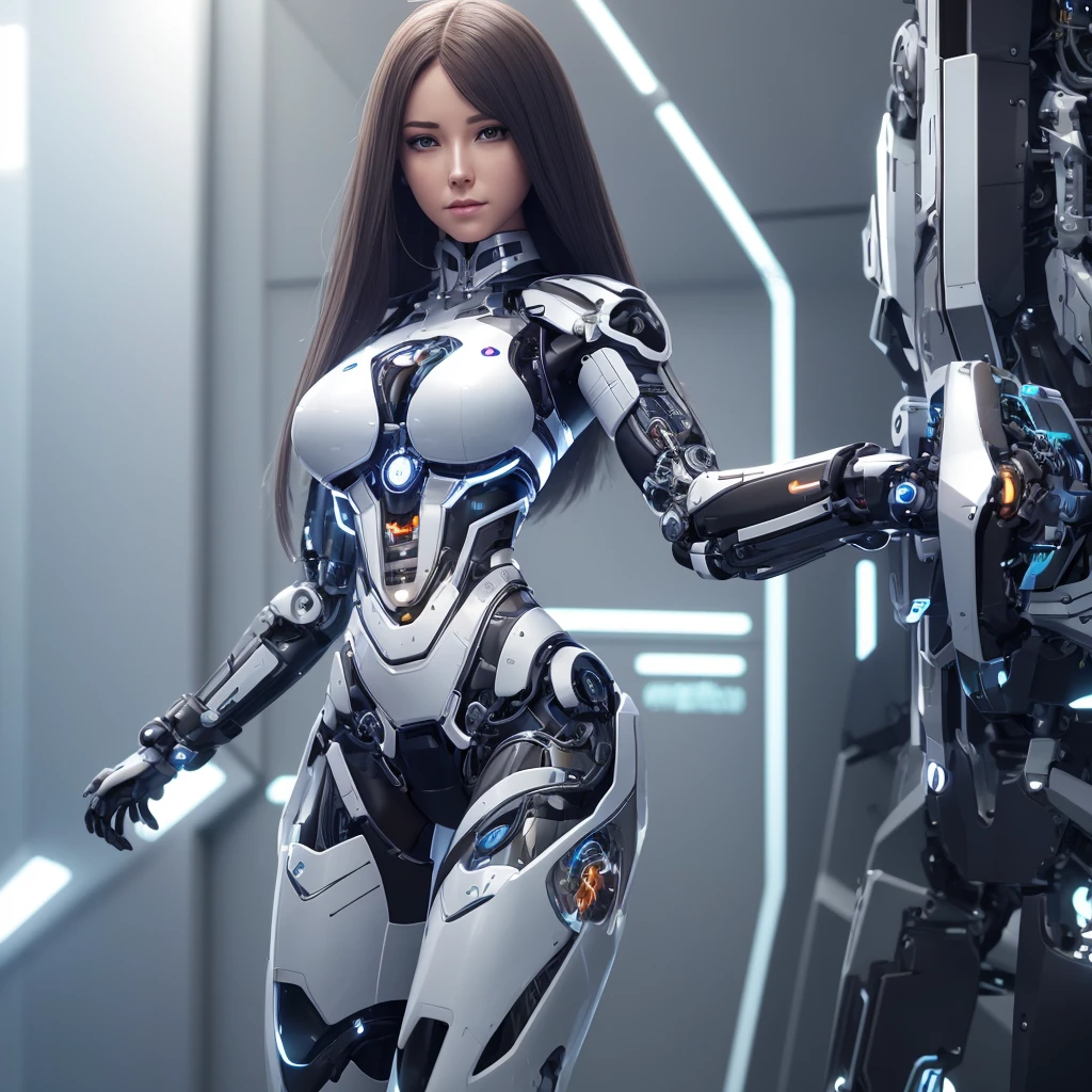 , cyborg Girl, full body picture,thin micro bikini, robot implant arms, robot implant legs, circuit implants in belly,,beautyful face, beautyful body, perfect anatomy, long haired,sharp picture, high quality, ultrarealistic, 3D, bigital illustration, CGI,