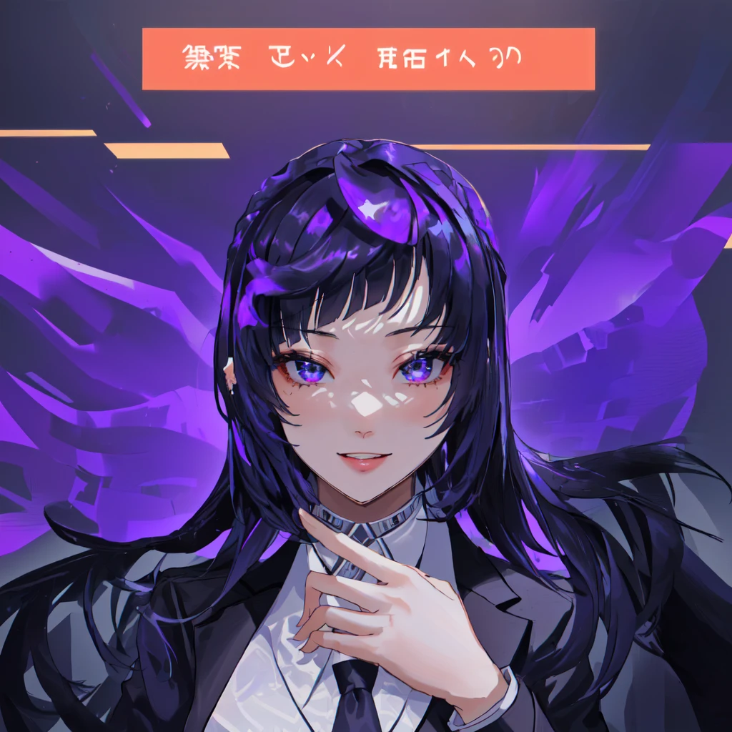 there is a woman in a suit and tie making a face, blacklight reacting, twitch streamer, very very low quality picture, his palms are sweaty, looking into camera, plump lips, fix hands, fix fingers, pretty face, pretty woman (25 yo), meaning smile, yelan, genshin impact, casual outfit, comfy outfit, fix face