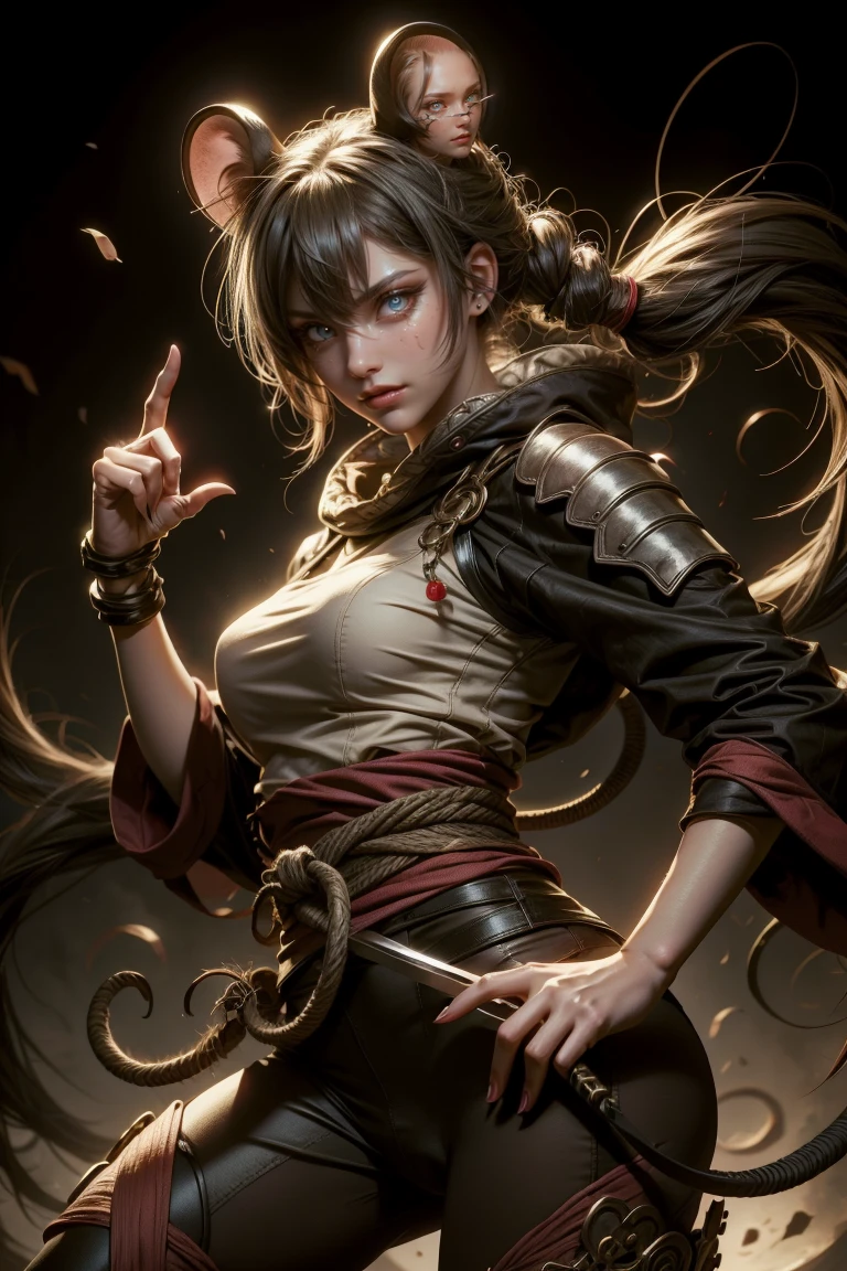 Sexy ninja girl with mouse ears, with a katana, and jutsu hand sign