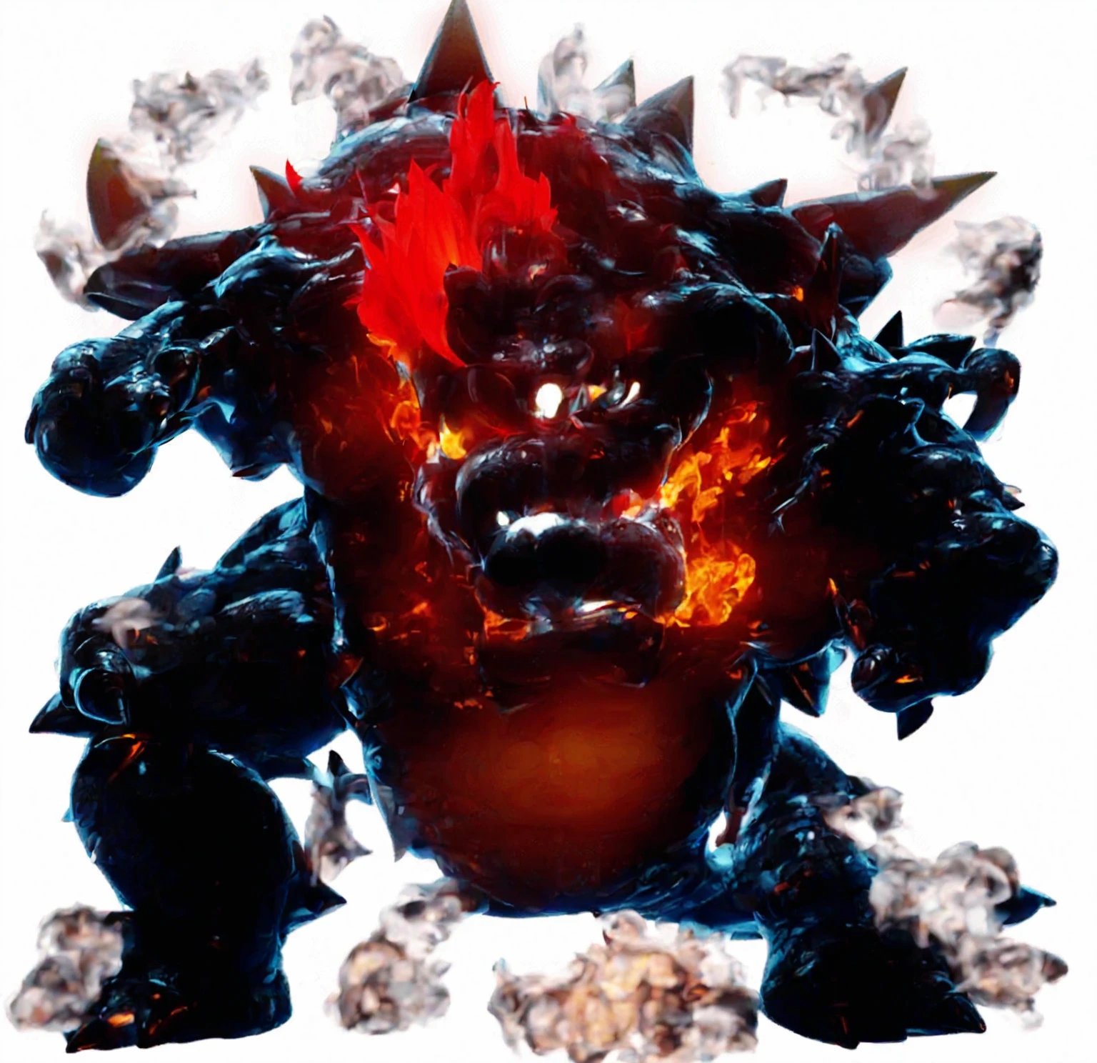 Bowser's Fury, kaiju, giant Bowser, flame around mouth, white eyes