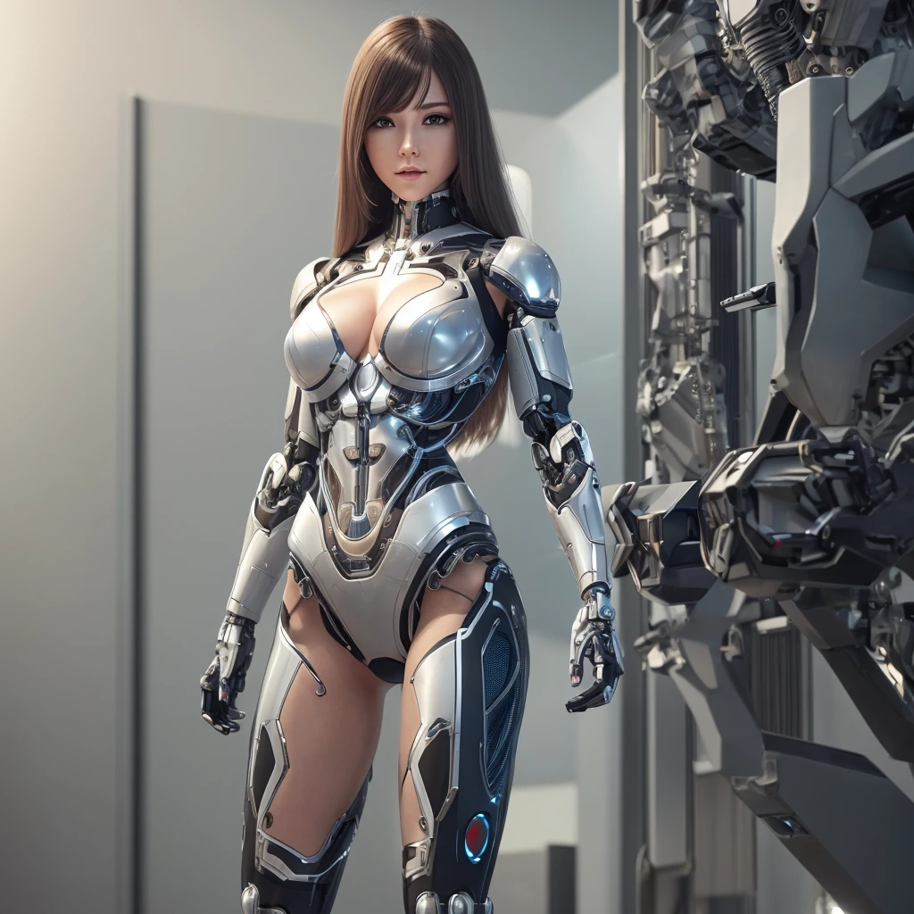 , cyborg Girl, full body picture,thin micro bikini, robot implant arms, robot implant legs, circuit implants in belly,,beautyful face, beautyful body, perfect anatomy, long  haired,sharp picture, high quality, ultrarealistic, 3D, bigital illustration, CGI,