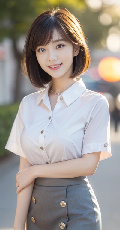 (8k, RAW photo, best quality, masterpiece:1.2), (realistic, photo-realistic:1.37), ultra-detailed, long sleeve,
1 girl, cute, solo, beautiful detailed sky, detailed cafe, night, sitting, dating,(nose blush),(smile:1.1),(closed mouth)
medium breasts, beautiful detailed eyes,(collared shirt:1.1), bowtie,pleated skirt,(short hair:1.2),floating hair