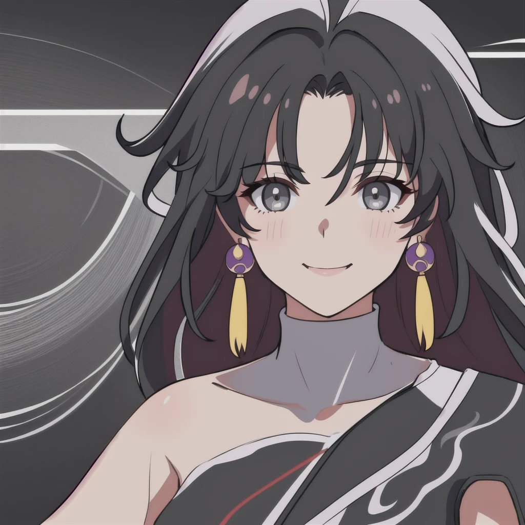 anime girl, smiling, black hair, jianxin, wuthering waves, jianxin wuthering waves, grey eyes, tank top, 1girl, masterpiece, (beautiful and aesthetic:1. 5), thick black lineart, clean lineart, perfect lineart, variable lineart, thick lineart, clean anime outlines, intense line art, bold lineart, sharp lineart, heavy lineart, line art, best quality, high quality, high details, super detail, best quality, ultra-detailed, colourful, saturated colours, dynamic lighting, HD,