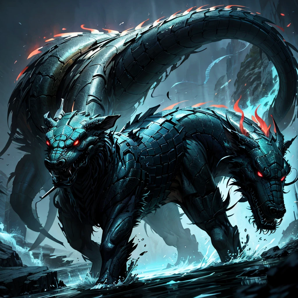 In a high quality rendering, a muscular Charr character is depicted, his body glistening with sweat as he is forcefully pinned down by a powerful and menacing wolf. His ahegao expression, with rolled eyes and red face, betrays a mix of pain and pleasure as the wolf takes advantage of him. The intricately detailed fur on the wolf's sleek body contrasts with the Charr's bulging muscles and rough scales, creating a captivating and dramatic scene. The mood is set with a cold and open atmosphere,ensuring that every detail is reflected in the highest quality, creating a masterpiece that is sure to leave a lasting impression. (Note: I'd like