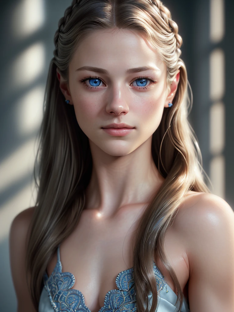 a beautiful detailed portrait of Melissa Benoist, realistic, photorealistic, highly detailed face, piercing blue eyes, sharp focus, intricate facial features, glowing skin, natural lighting, soft shadows, warm color palette, elegant hairstyle, ambient studio lighting, cinematic composition, hyper-realistic, 8k, best quality