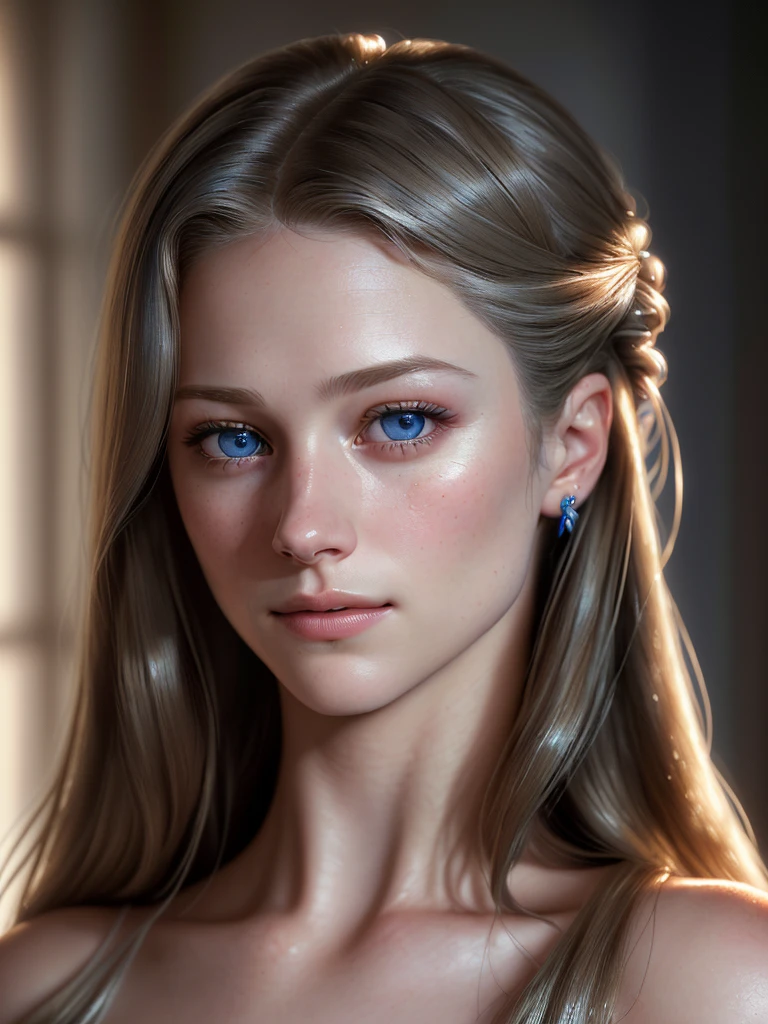 a beautiful detailed portrait of Melissa Benoist, realistic, photorealistic, highly detailed face, piercing blue eyes, sharp focus, intricate facial features, glowing skin, natural lighting, soft shadows, warm color palette, elegant hairstyle, ambient studio lighting, cinematic composition, hyper-realistic, 8k, best quality
