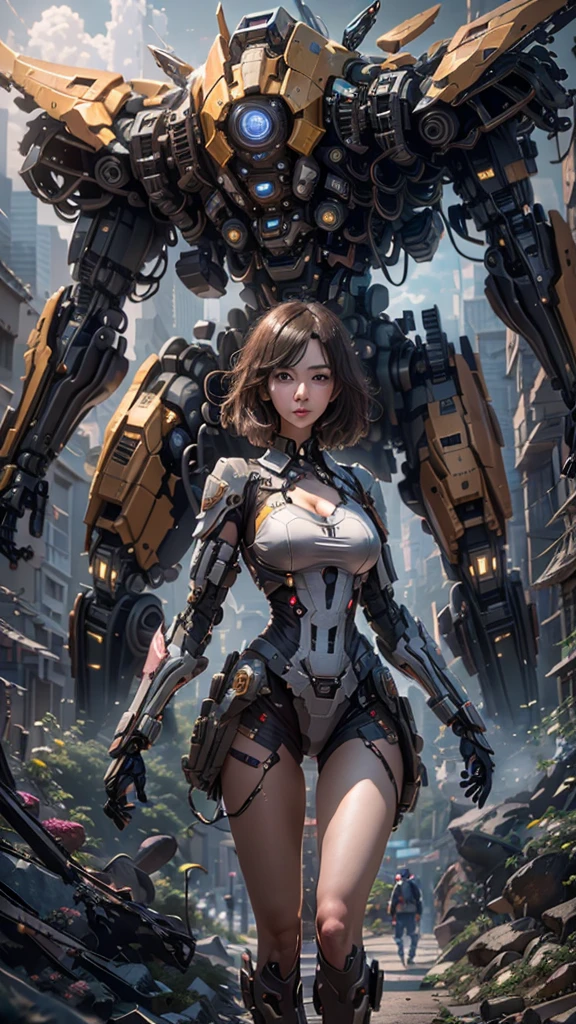 ((best qualityer)), ((work of art)), (very detailled:1.3), 3d, Shitu-mecha, Beautiful cyberpunk woman with her pink mech in the ruins of a city in the forgotten war, she is covering her intimate regions with technology while the rest of her body is naked, Ancient Technology, hdr (high-range dynamics), ray tracing, nvidia RTX, super resolution, Irreal 5, underground dispersal, PBR Texture, Post-processing, Anisotropic filtering, Depth of field, Maximum sharpness and sharpness, multi-layered texture, albedo and highlight maps, Surface shading, Accurate simulation of interactions between light materials, perfect proportions, octane rendering, duotone lighting, Low ISO, White balance, rule of thirds, large aperture, 8K CRU, efficient sub-pixels, subpixel convolution, Luminescent particles, light scattering, Tyndall effect