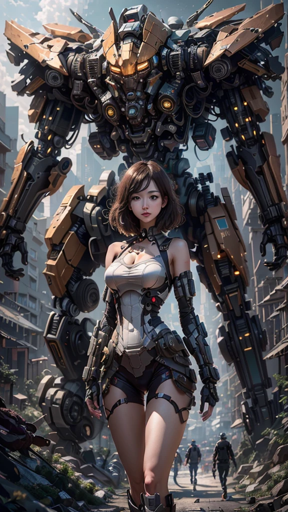((best qualityer)), ((work of art)), (very detailled:1.3), 3d, Shitu-mecha, Beautiful cyberpunk woman with her pink mech in the ruins of a city in the forgotten war, she is covering her intimate regions with technology while the rest of her body is naked, Ancient Technology, hdr (high-range dynamics), ray tracing, nvidia RTX, super resolution, Irreal 5, underground dispersal, PBR Texture, Post-processing, Anisotropic filtering, Depth of field, Maximum sharpness and sharpness, multi-layered texture, albedo and highlight maps, Surface shading, Accurate simulation of interactions between light materials, perfect proportions, octane rendering, duotone lighting, Low ISO, White balance, rule of thirds, large aperture, 8K CRU, efficient sub-pixels, subpixel convolution, Luminescent particles, light scattering, Tyndall effect