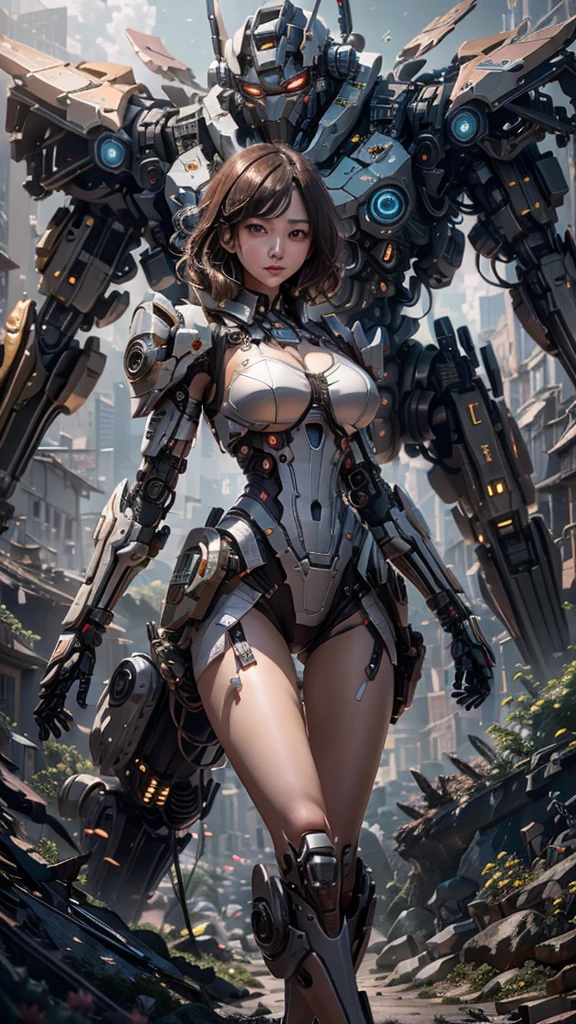 ((best qualityer)), ((work of art)), (very detailled:1.3), 3d, Shitu-mecha, Beautiful cyberpunk woman with her pink mech in the ruins of a city in the forgotten war, she is covering her intimate regions with technology while the rest of her body is naked, Ancient Technology, hdr (high-range dynamics), ray tracing, nvidia RTX, super resolution, Irreal 5, underground dispersal, PBR Texture, Post-processing, Anisotropic filtering, Depth of field, Maximum sharpness and sharpness, multi-layered texture, albedo and highlight maps, Surface shading, Accurate simulation of interactions between light materials, perfect proportions, octane rendering, duotone lighting, Low ISO, White balance, rule of thirds, large aperture, 8K CRU, efficient sub-pixels, subpixel convolution, Luminescent particles, light scattering, Tyndall effect