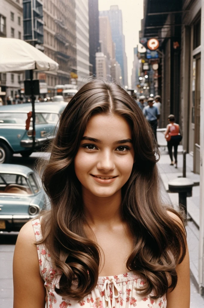 22 year old woman in New York in 1960 in summer with her hair down 