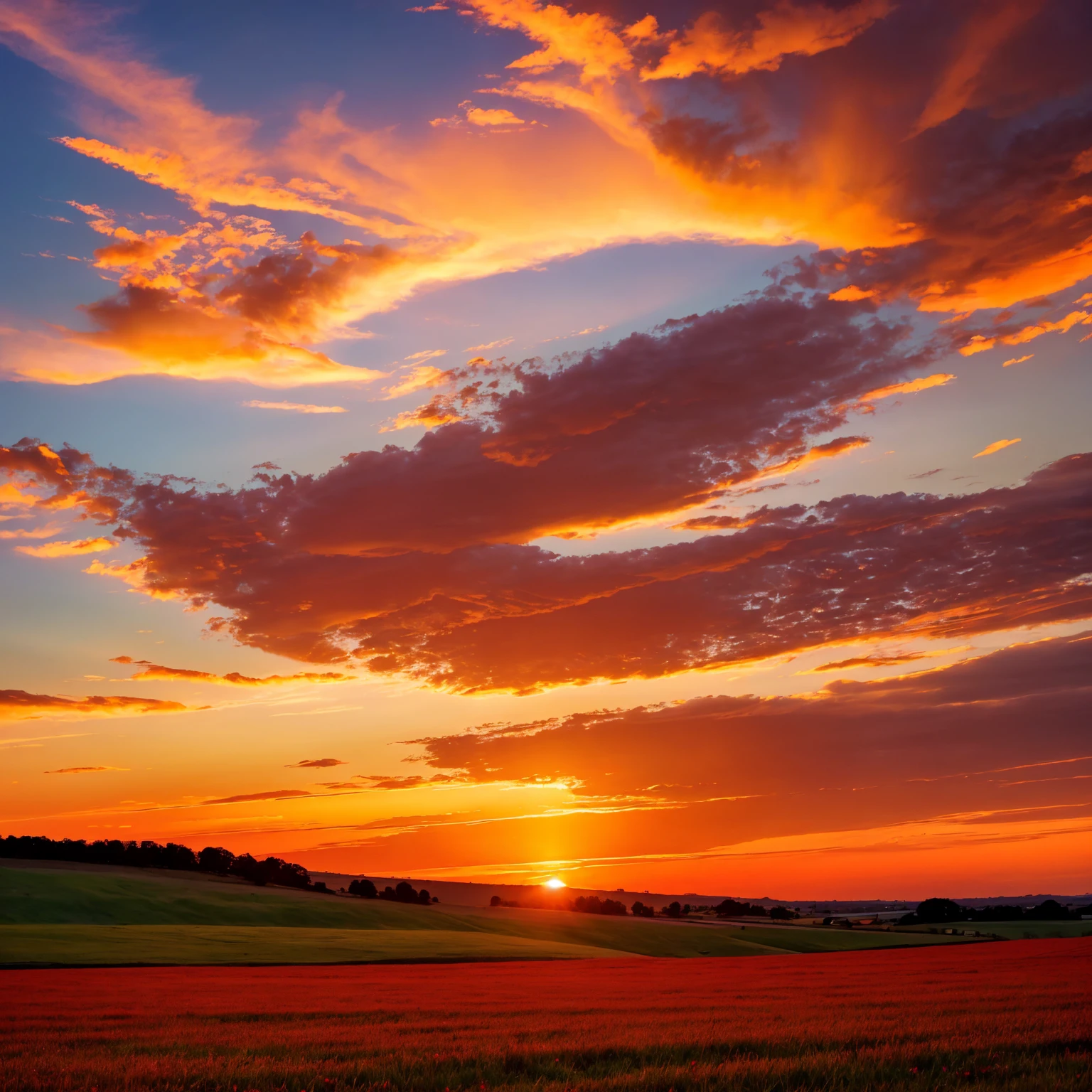 Flying in the sky，Behind is the sunset and a meadow, Gorgeous sunset dramatic sky, Stunning sky, Stunning sky, Beautiful sunrise, vibrant sunrise, epic red - orange sunlight, Beautiful sky, spectacular sunset, Stunning sunsets, Gorgeous sunset, Stunning sky, Golden red sunlight, Beautiful sunset, dramatic sunset and dramatic sky, Vibrant sky, Dramatic sunrise