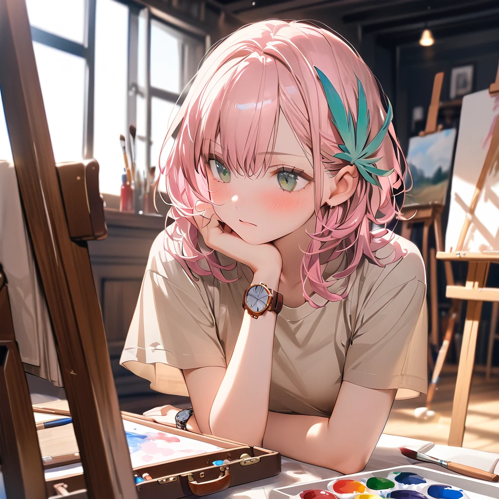 hightquality、4k, 8k, Girl looking at her phone in a dark room、Prone、Girlish room、total darkness、