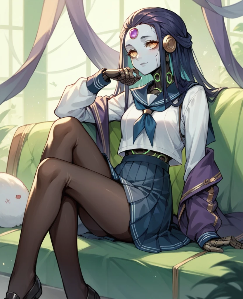 robot girl,loki,pantyhose,sailor,sitting,skirt,cute