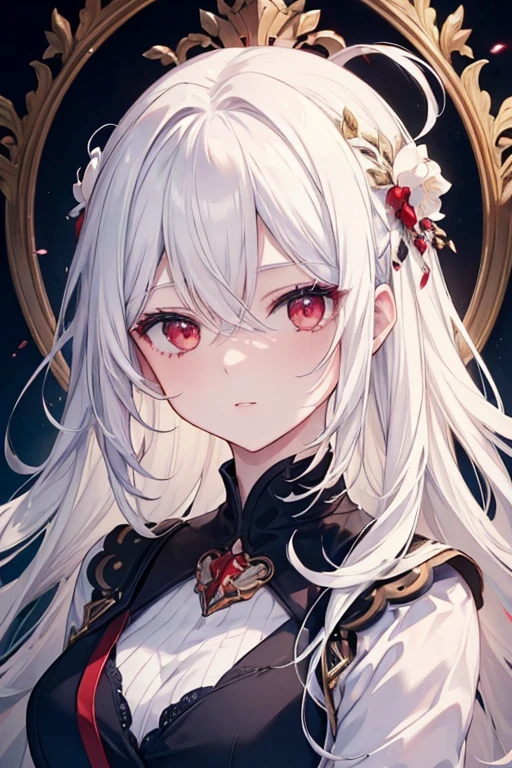 (masterpiece, top quality, best quality, official art, beautiful and aesthetic:1.2), 1 girl,white hair,red eyes