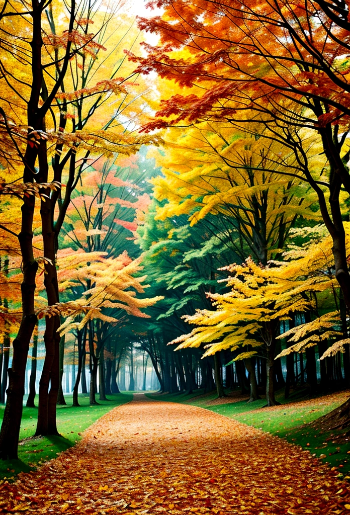 Natural landscapes during autumn. Forests with fallen leaves